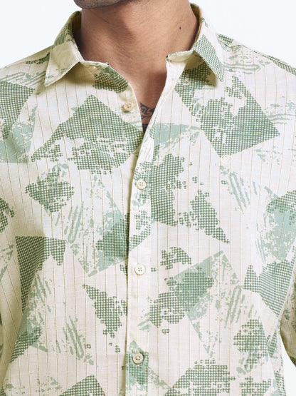 100% Cotton lino Print beige Shirt