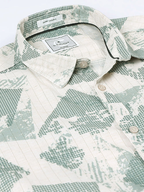 100% Cotton lino Print beige Shirt