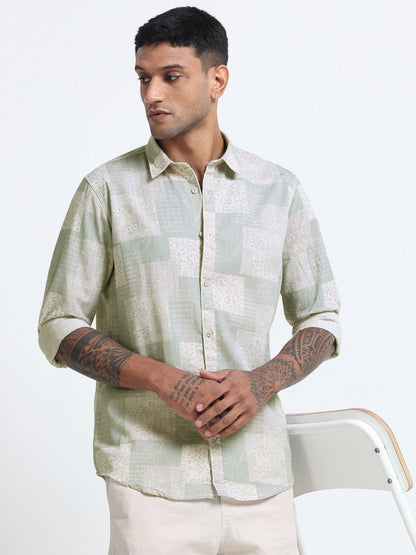 100% Cotton lino Print beige Shirt