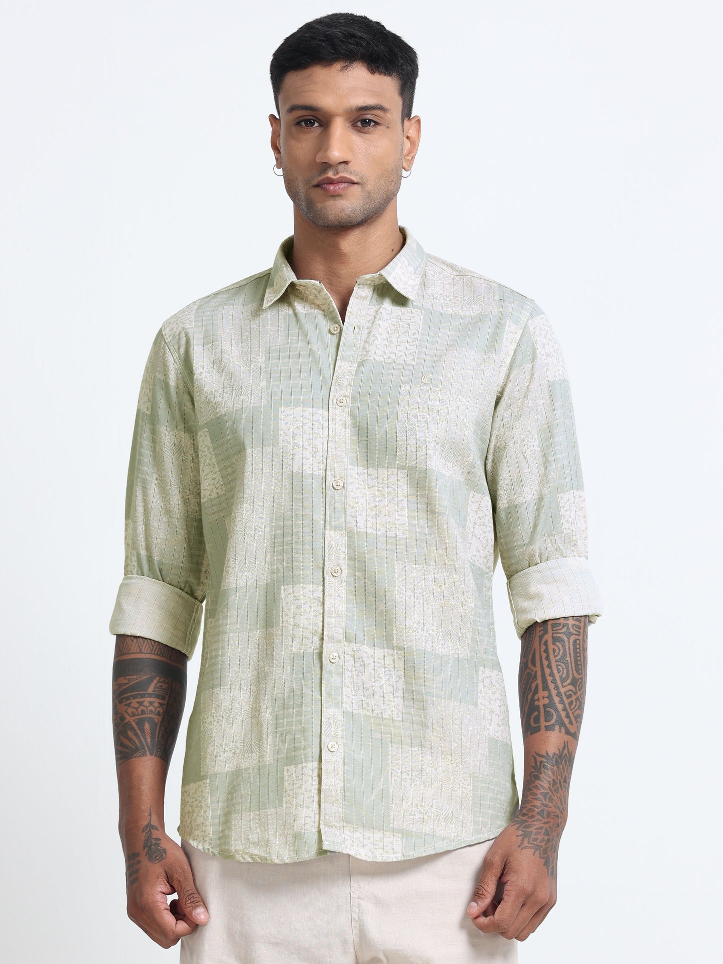 100% Cotton lino Print beige Shirt