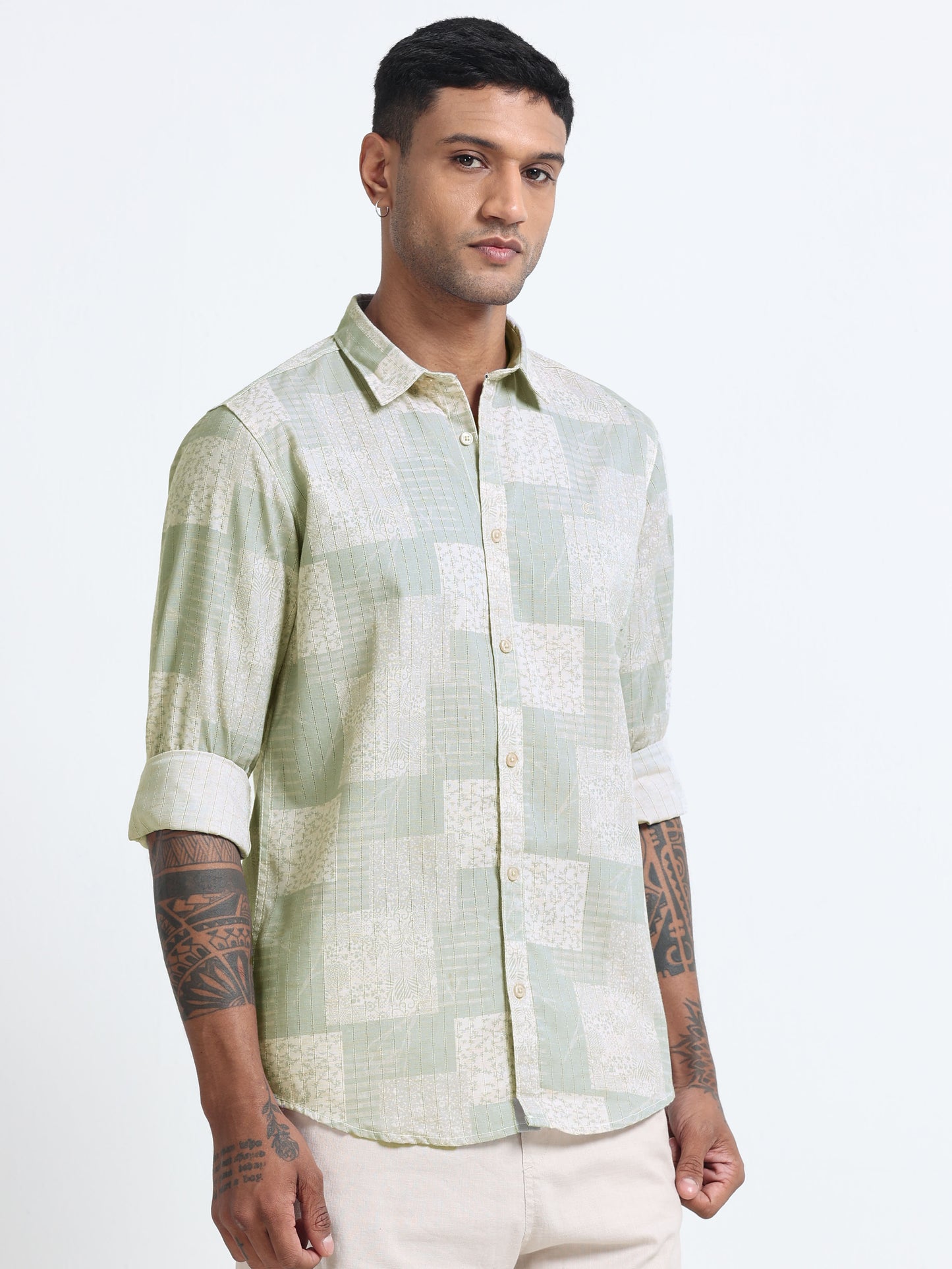 100% Cotton lino Print beige Shirt