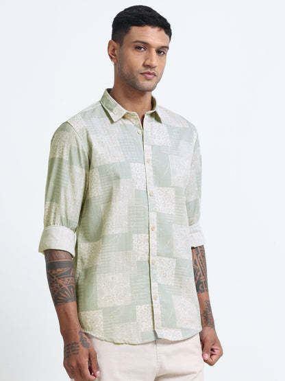 100% Cotton lino Print beige Shirt