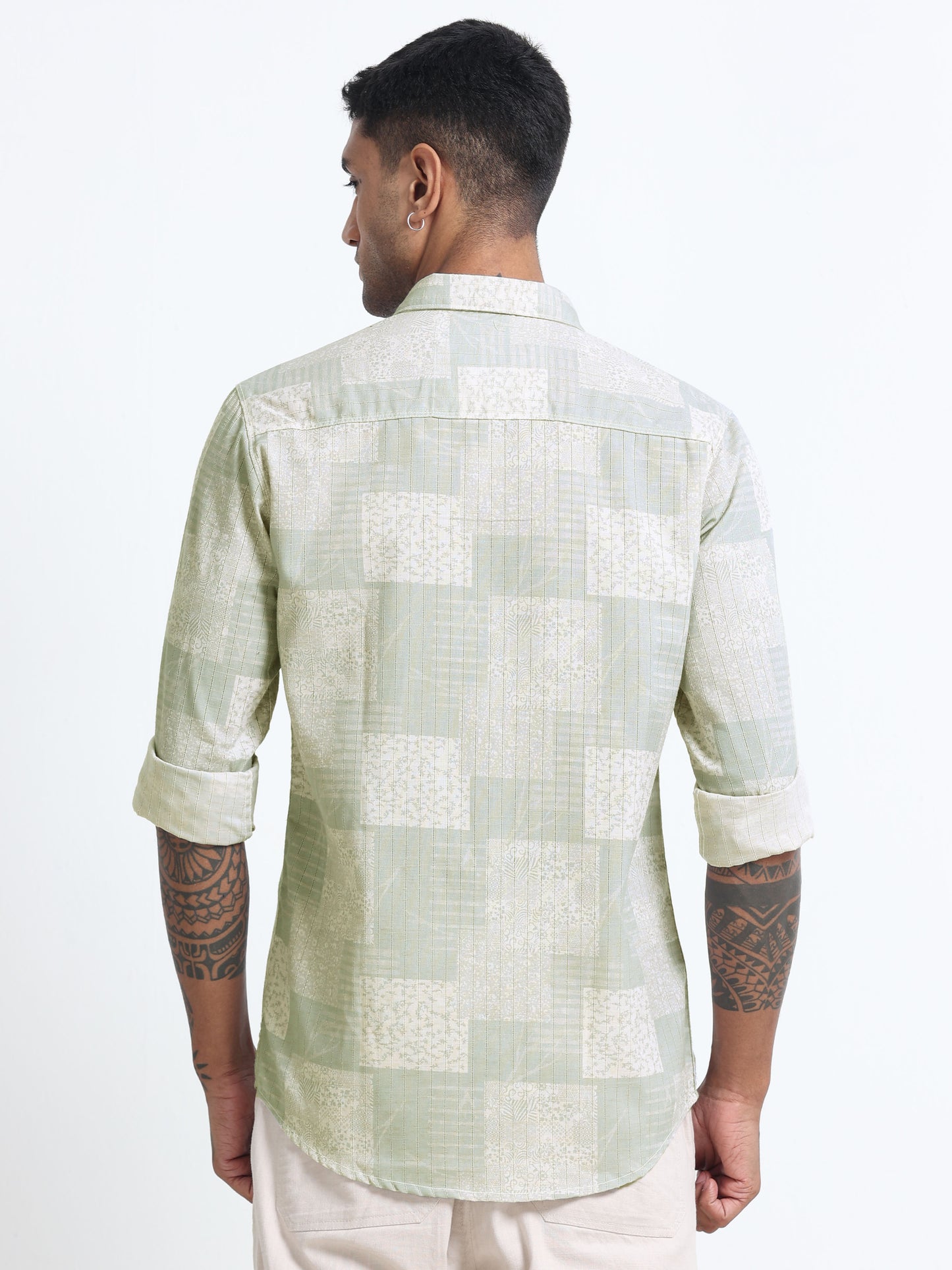 100% Cotton lino Print beige Shirt