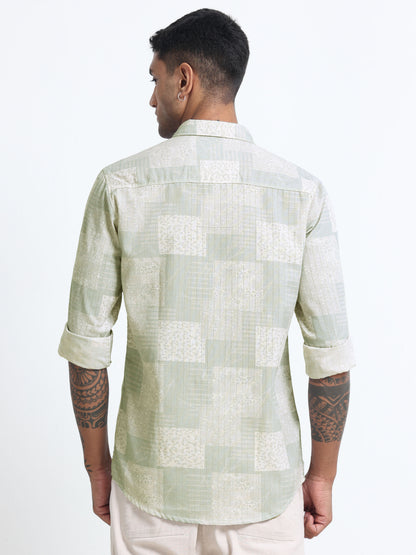 100% Cotton lino Print beige Shirt