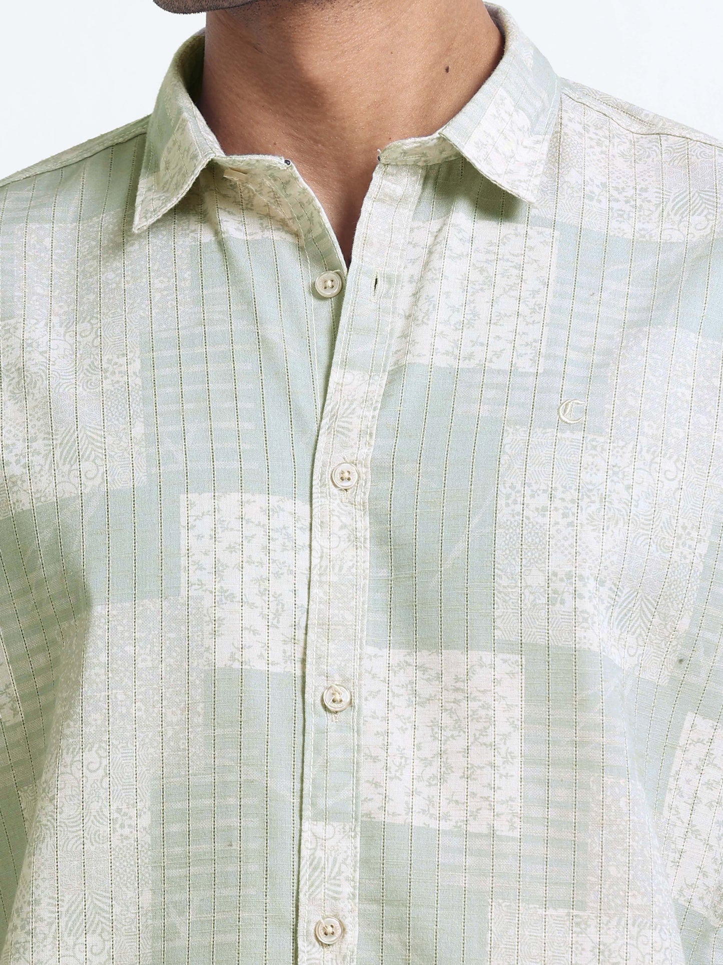 100% Cotton lino Print beige Shirt