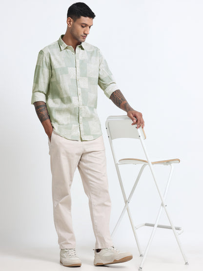 100% Cotton lino Print beige Shirt