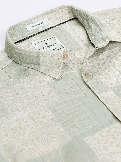 100% Cotton lino Print beige Shirt
