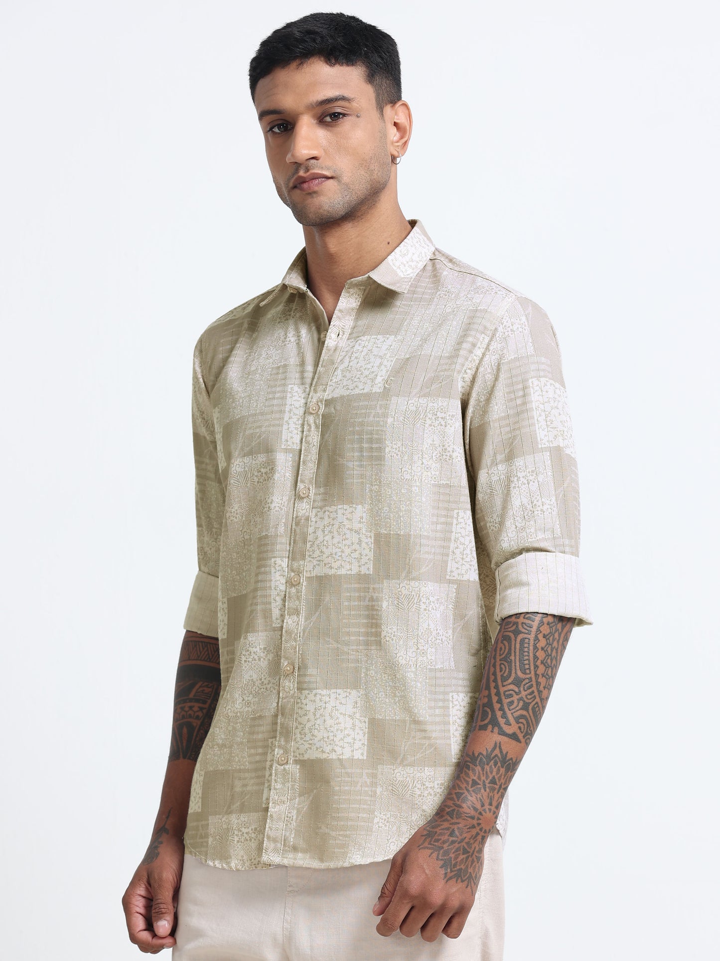 100% Cotton lino Print beige Shirt