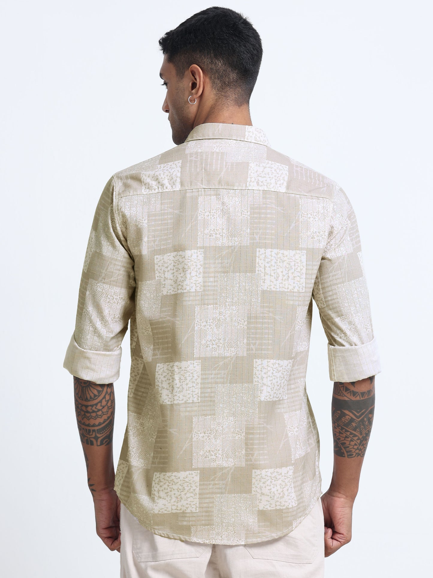 100% Cotton lino Print beige Shirt