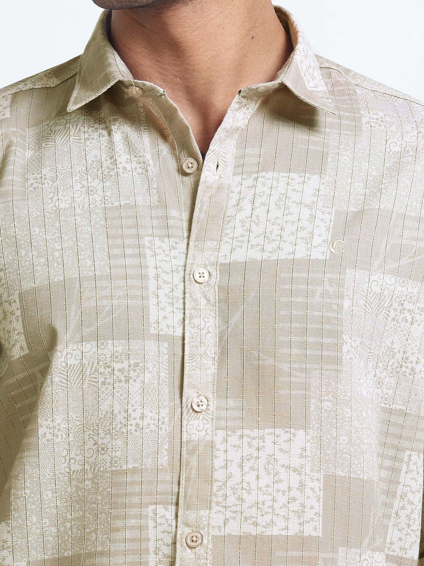 100% Cotton lino Print beige Shirt