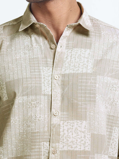 100% Cotton lino Print beige Shirt