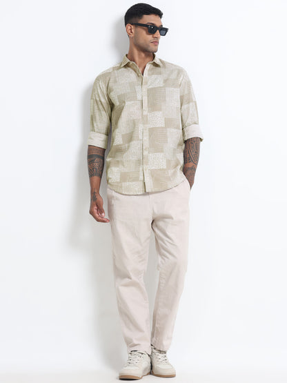 100% Cotton lino Print beige Shirt