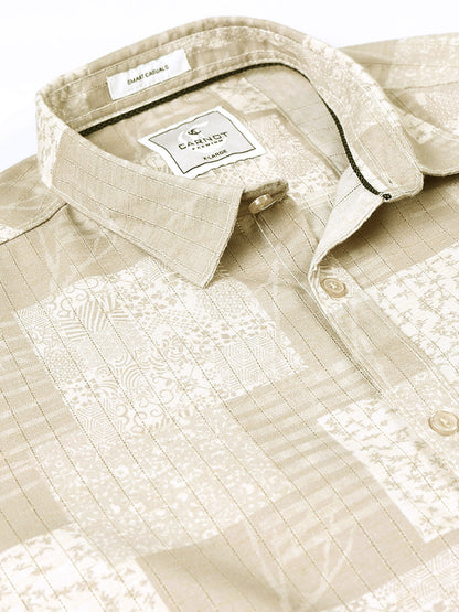 100% Cotton lino Print beige Shirt
