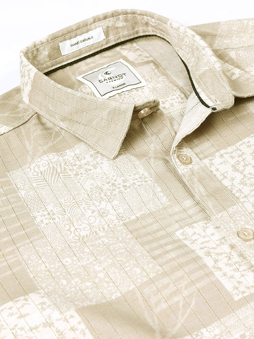 100% Cotton lino Print beige Shirt