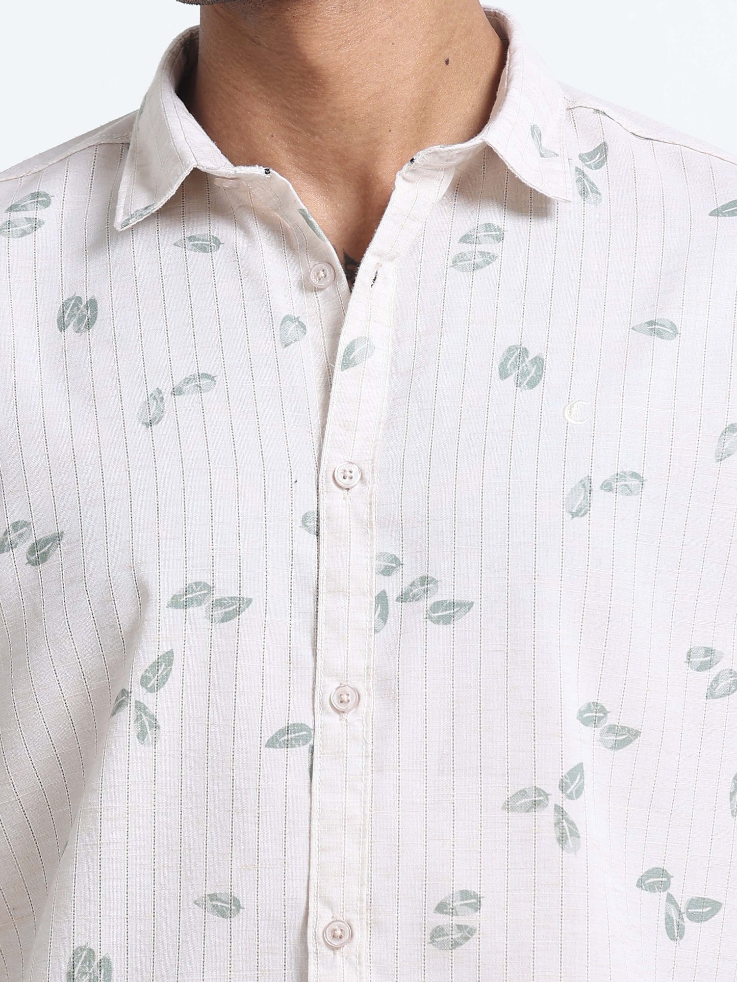 100% Cotton lino Print beige Shirt