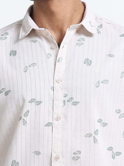 100% Cotton lino Print beige Shirt