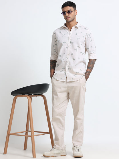 100% Cotton lino Print beige Shirt