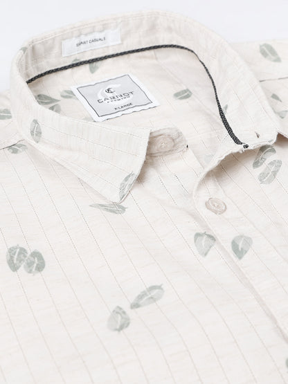 100% Cotton lino Print beige Shirt