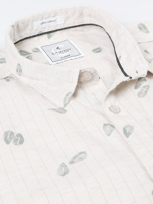 100% Cotton lino Print beige Shirt