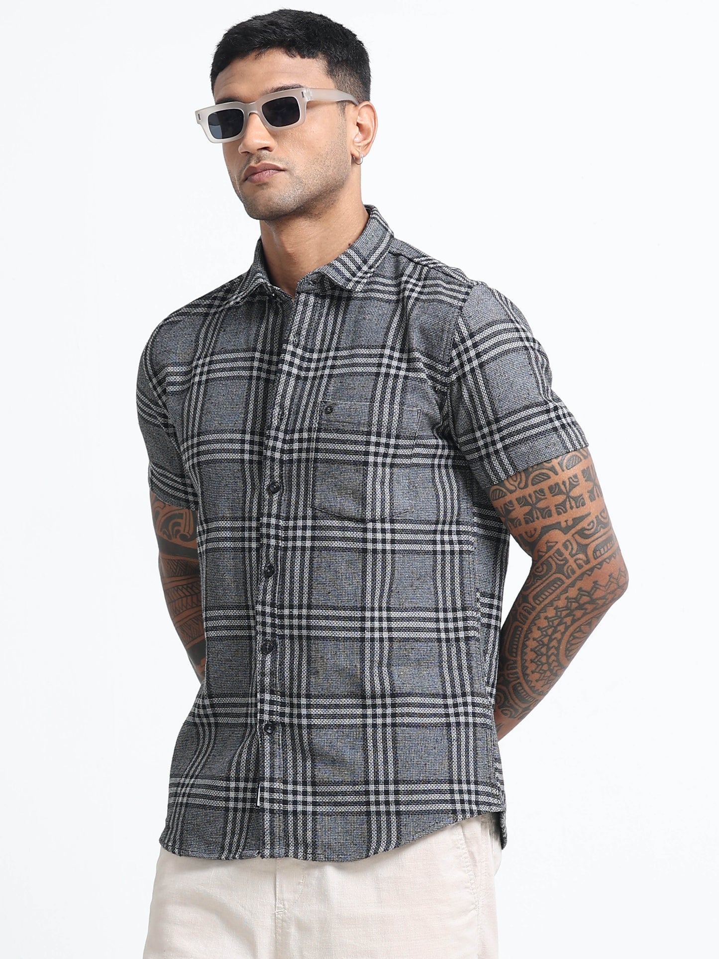 Mocklino Checks black Shirt