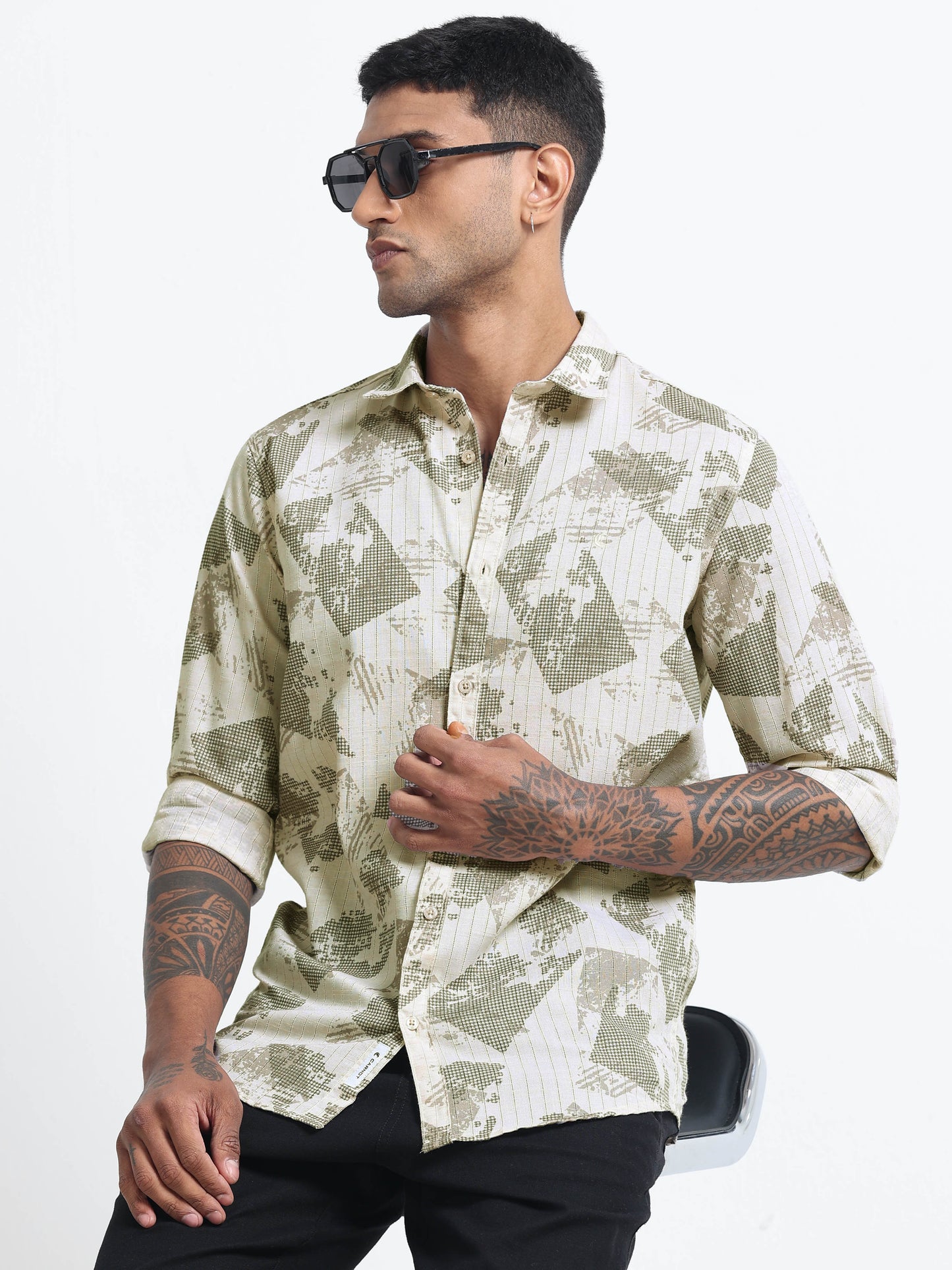 100% Cotton lino Print beige Shirt