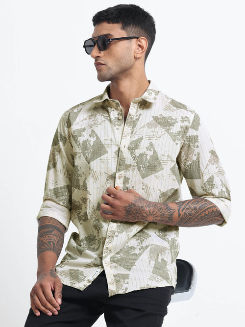 100% Cotton lino Print beige Shirt