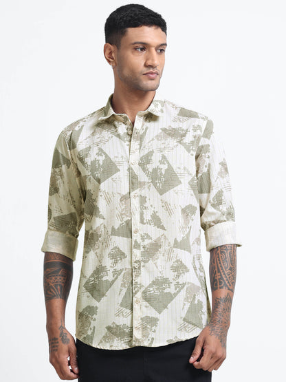 100% Cotton lino Print beige Shirt