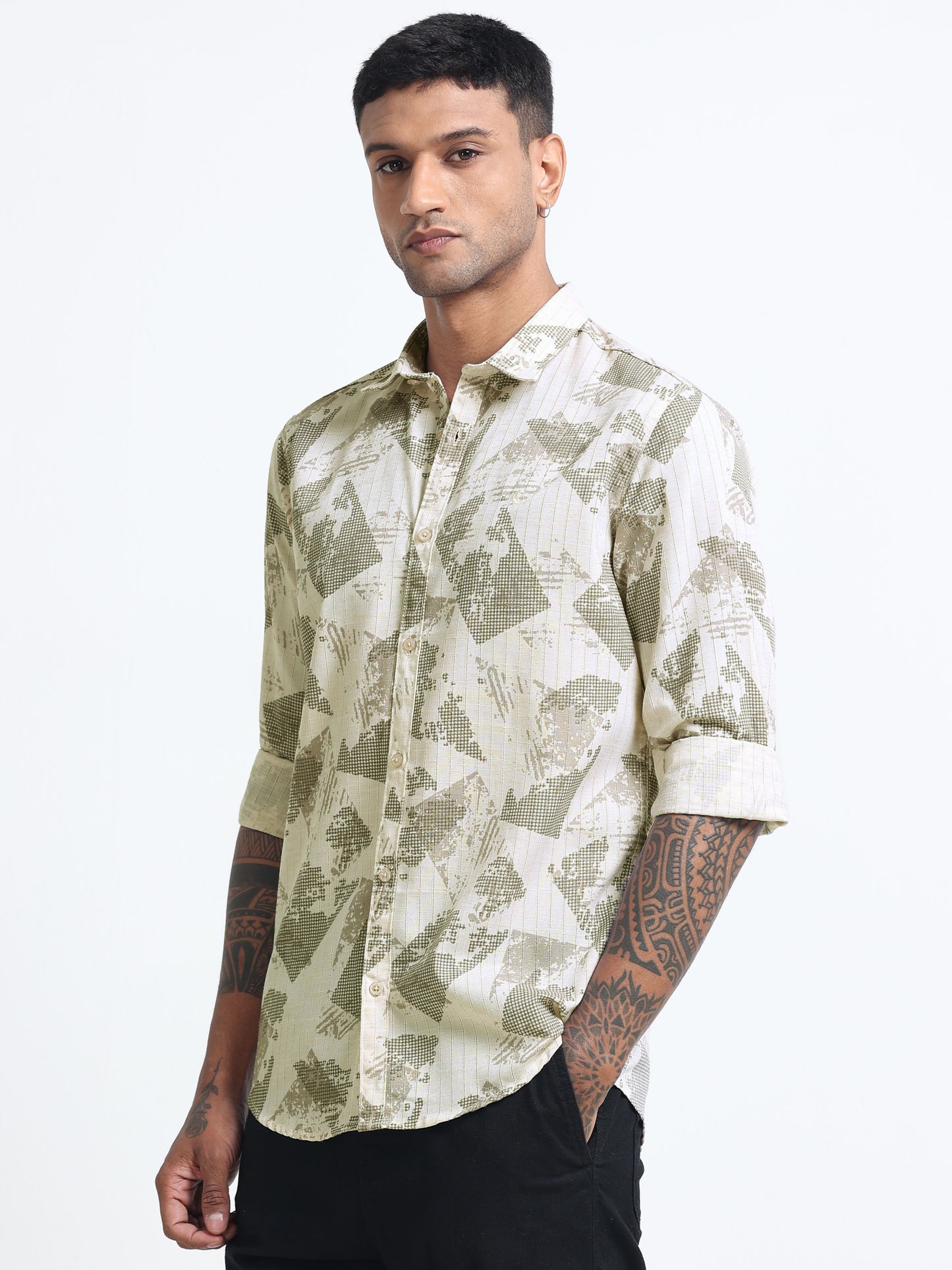 100% Cotton lino Print beige Shirt