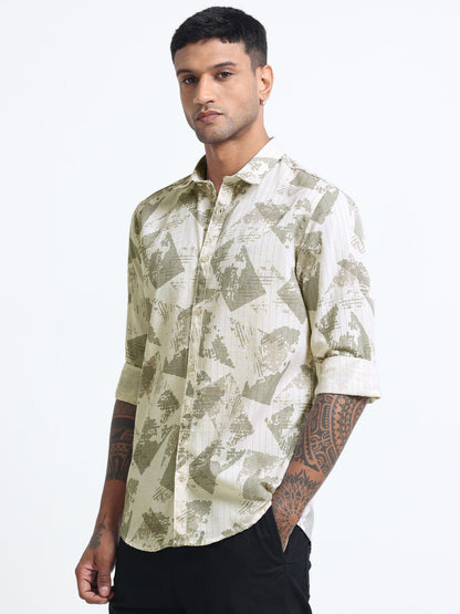 100% Cotton lino Print beige Shirt
