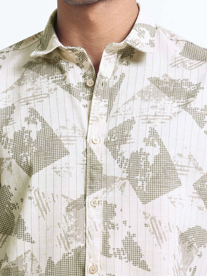 100% Cotton lino Print beige Shirt