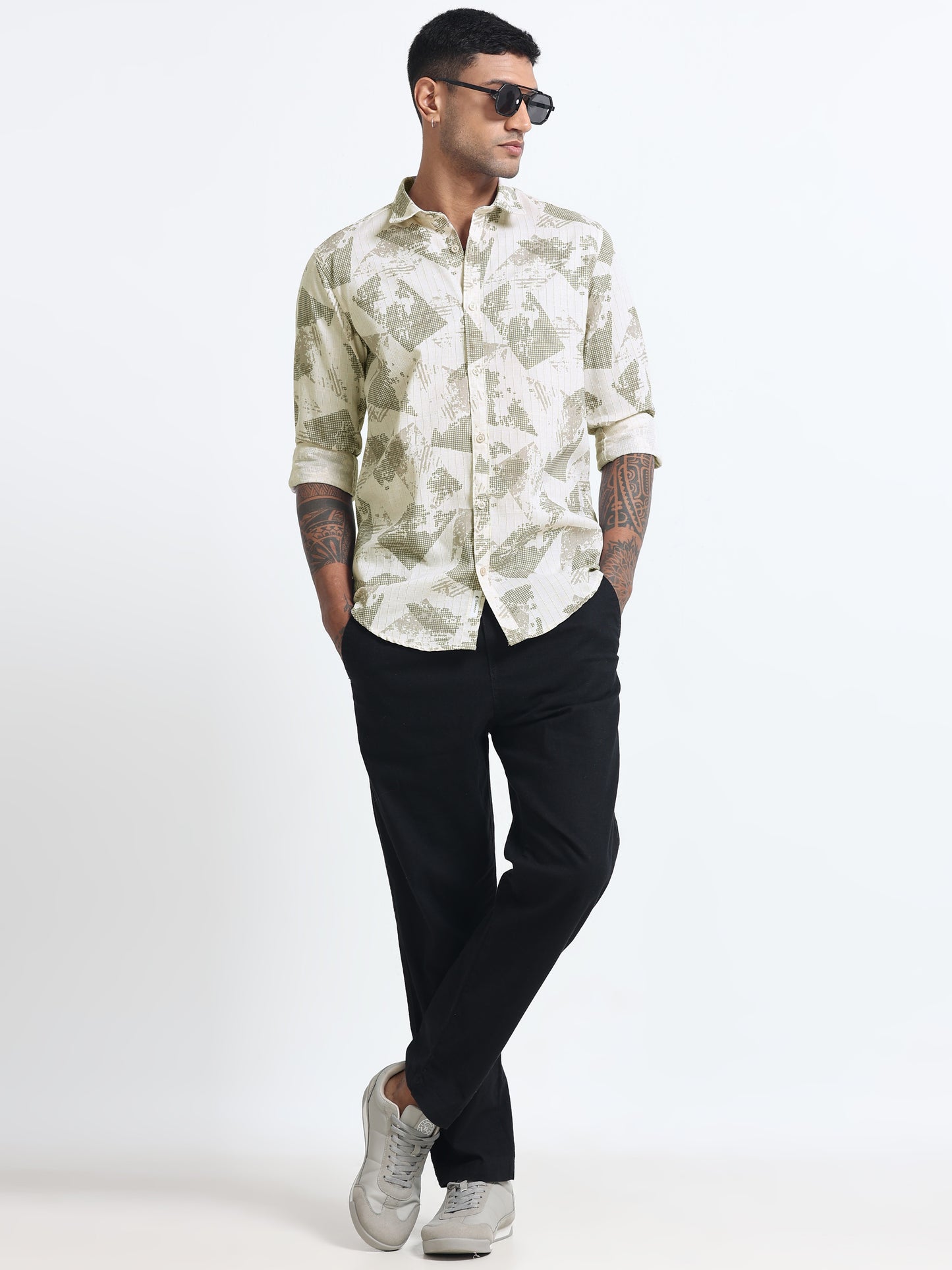 100% Cotton lino Print beige Shirt