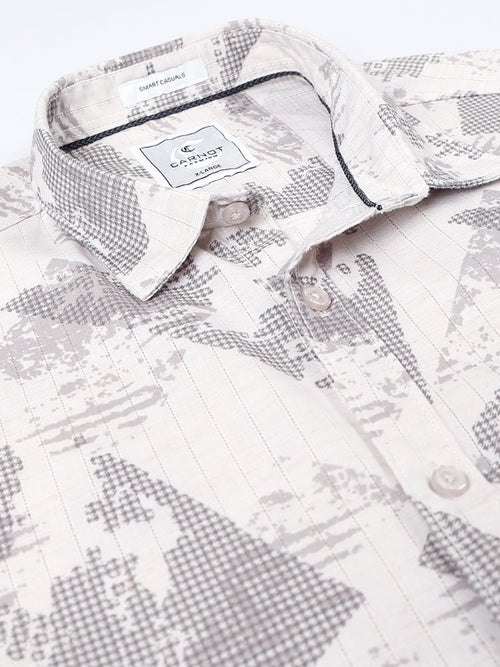 100% Cotton lino Print beige Shirt