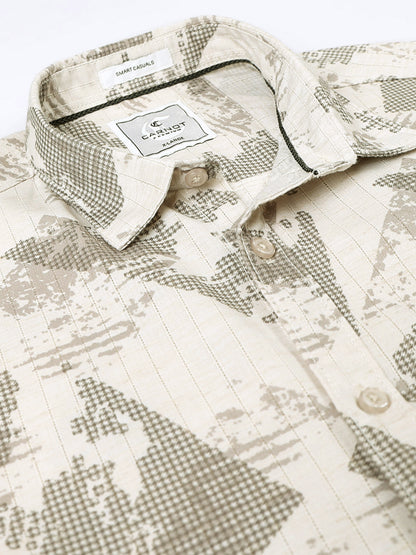 100% Cotton lino Print beige Shirt