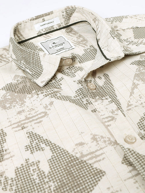 100% Cotton lino Print beige Shirt