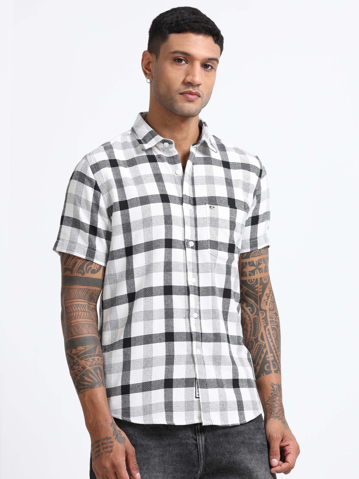 Mocklino Checks white Shirt