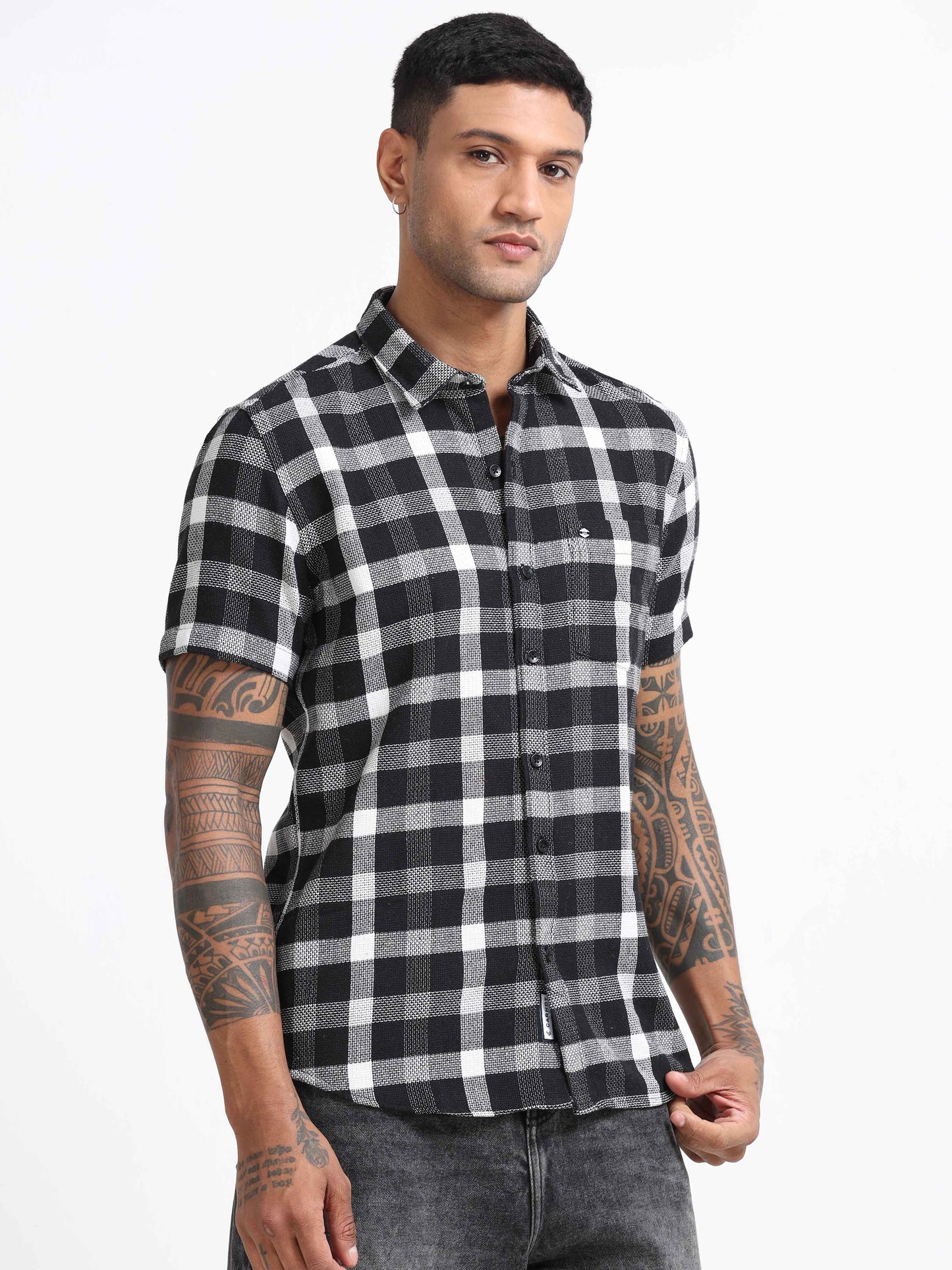 Mocklino Checks black Shirt