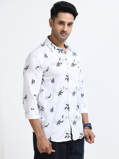 Satin Floral Print grey Shirt