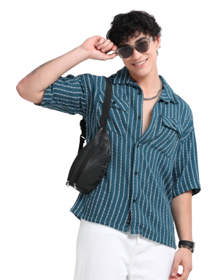 Drop Shoulder stripes blue Shirt