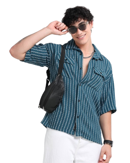 Drop Shoulder stripes blue Shirt
