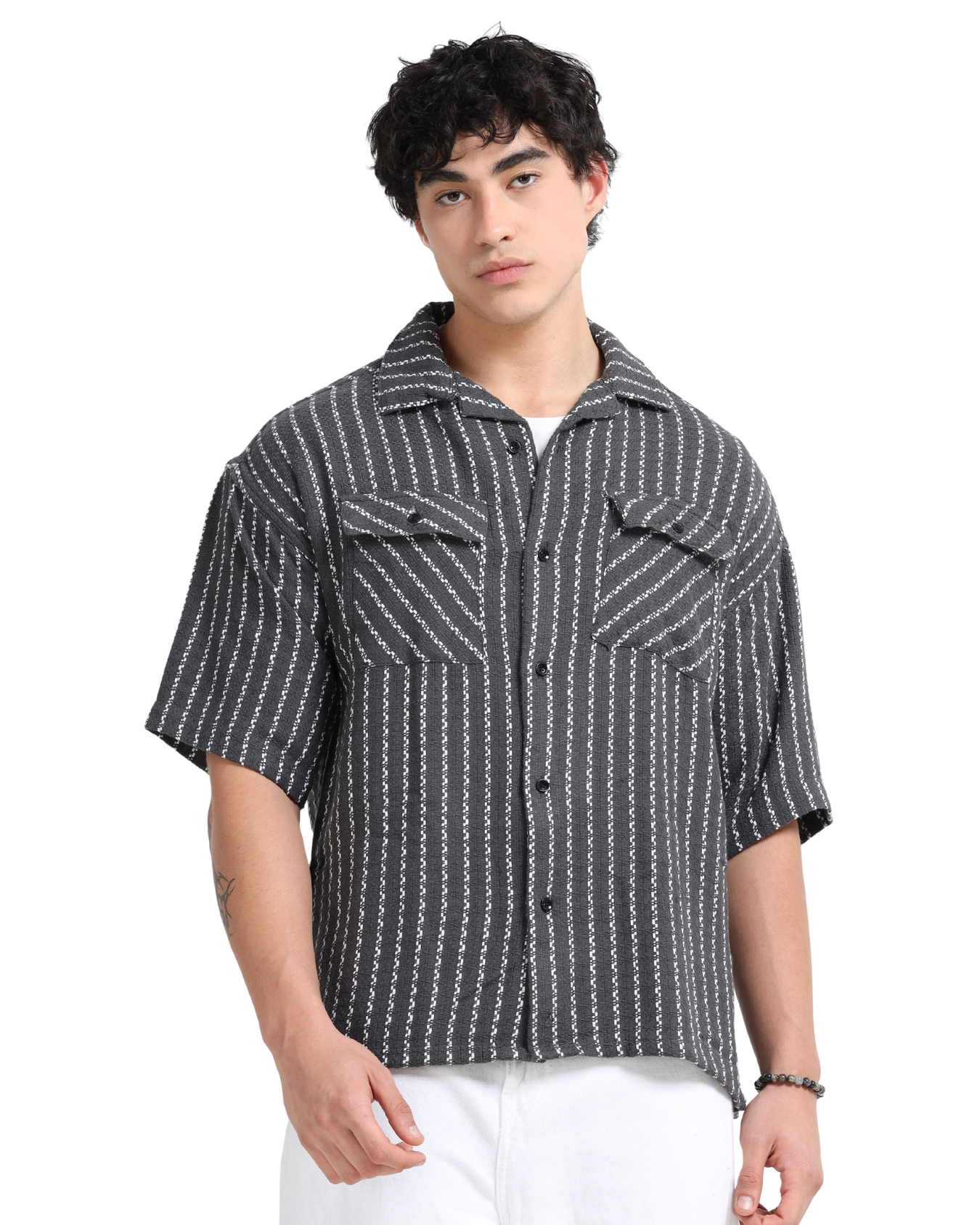 Drop Shoulder stripes dark grey Shirt