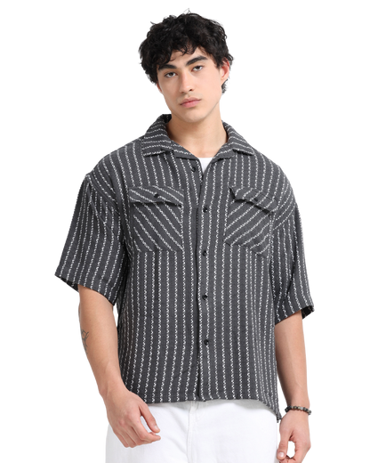 Drop Shoulder stripes dark grey Shirt