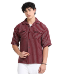 Drop Shoulder stripes dark red Shirt