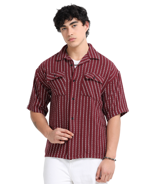 Drop Shoulder stripes dark red Shirt