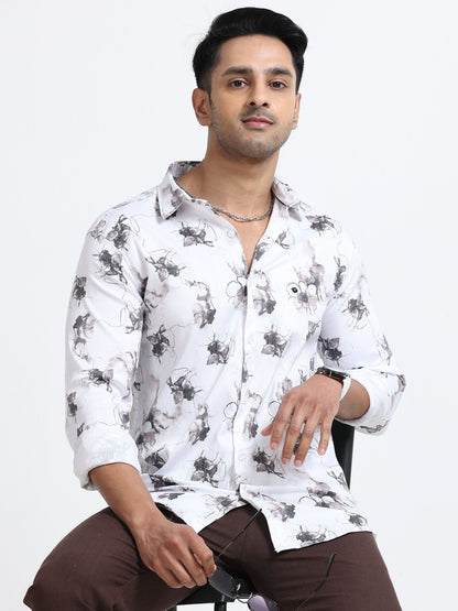 Satin Floral Print pink Shirt