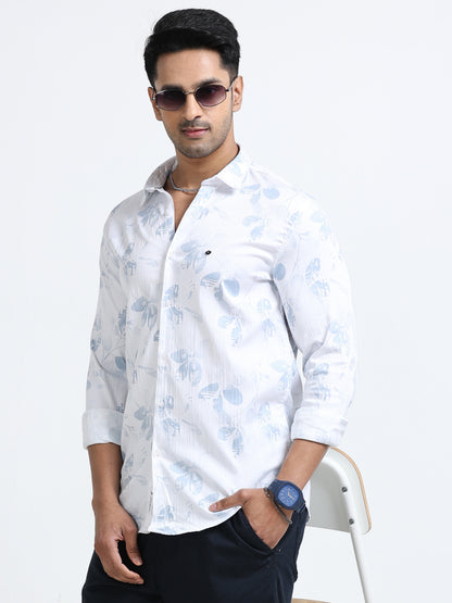 Satin Floral Print blue Shirt