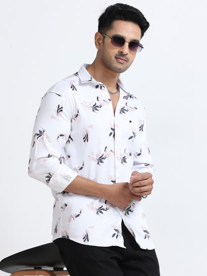 Satin Floral Print pink Shirt