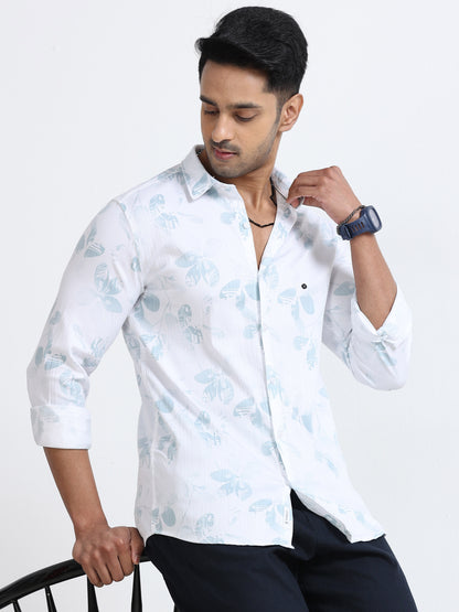 Satin Floral Print green Shirt