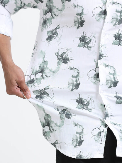 Satin Floral Print green Shirt
