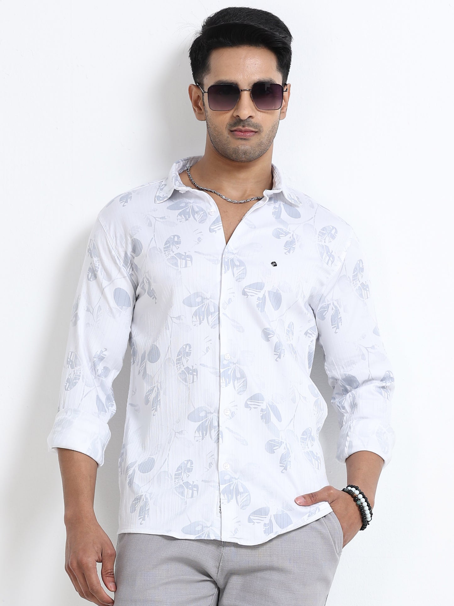 Satin Floral Print grey Shirt
