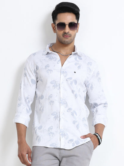 Satin Floral Print grey Shirt